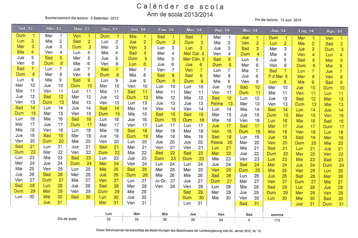 Schulkalender 2012 - 13